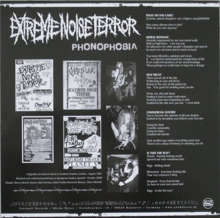 Extreme Noise Terror : Phonophobia (12", RE, RM)