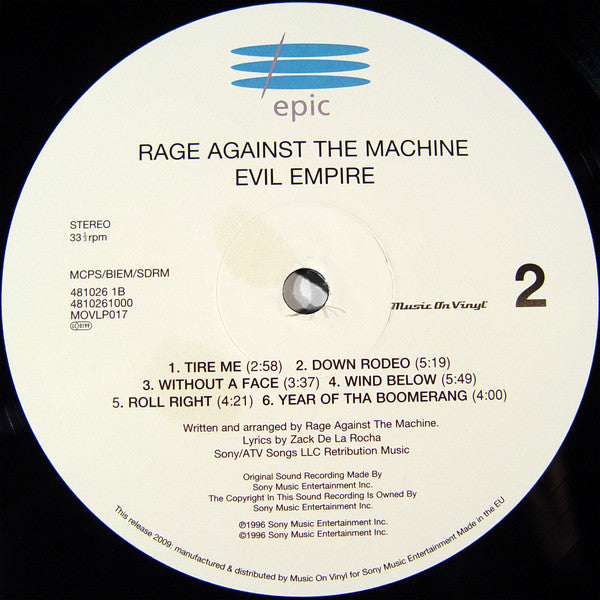 Rage Against The Machine : Evil Empire (LP, Album, RE, RP, 180)