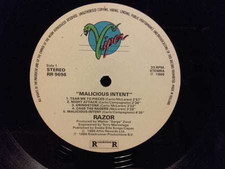 Razor (2) : Malicious Intent (LP, Album)