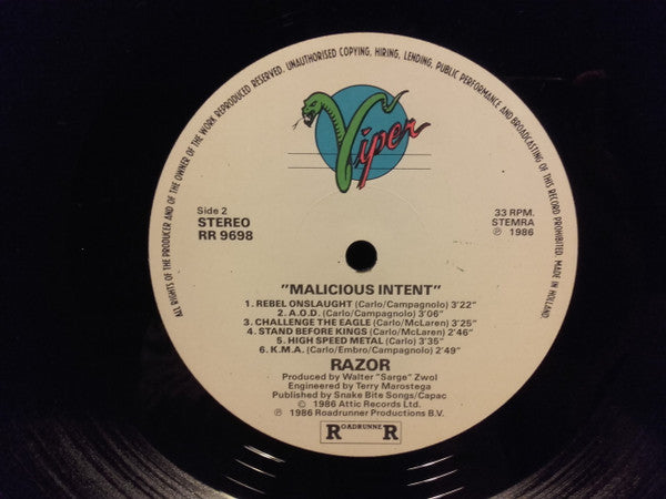 Razor (2) : Malicious Intent (LP, Album)
