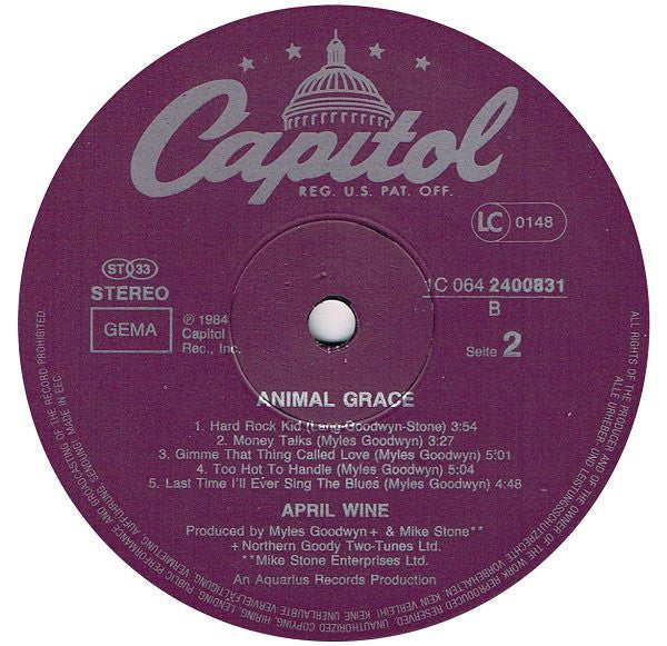 April Wine : Animal Grace (LP, Album)