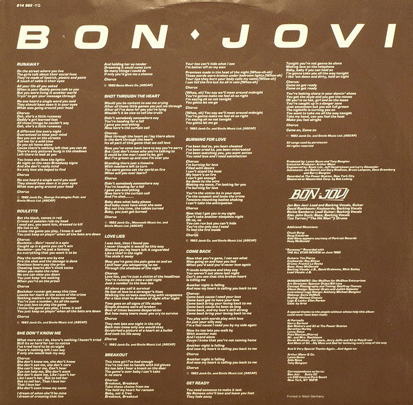 Bon Jovi : Bon Jovi (LP, Album)