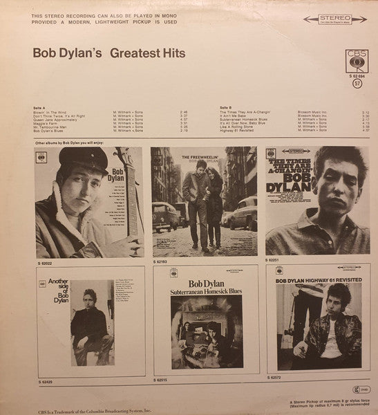 Bob Dylan : Bob Dylan's Greatest Hits (LP, Comp, RE, Mat)