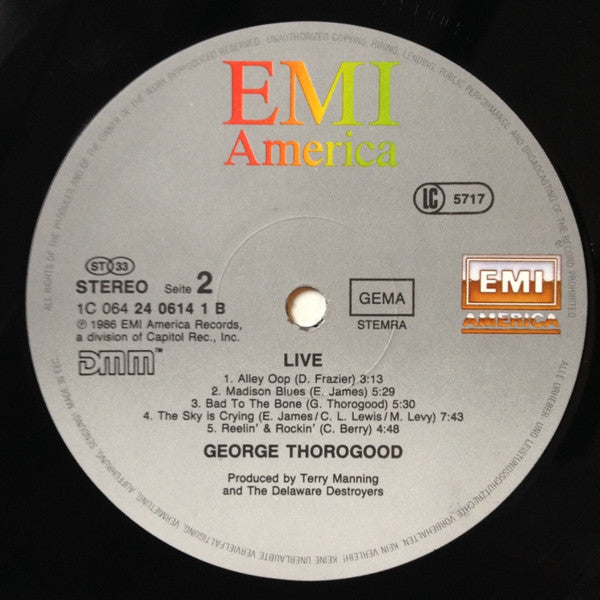 George Thorogood & The Destroyers : Live (LP, Album)