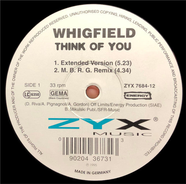 Whigfield : Think Of You (12", Maxi)