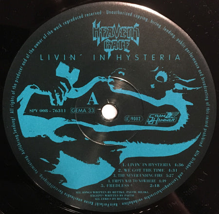 Heavens Gate (2) : Livin' In Hysteria (LP, Album)