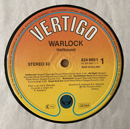 Warlock (2) : Hellbound (LP, Album, Sun)