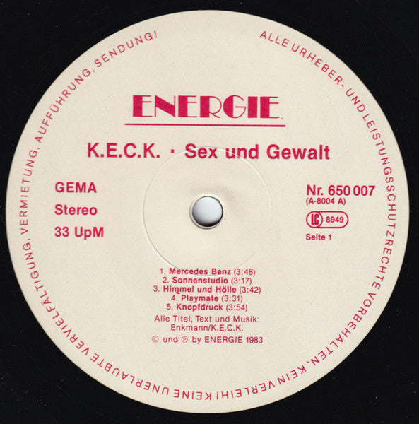 K.E.C.K. : Sex & Gewalt (Ervolksmusik) (LP, Album)