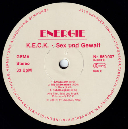 K.E.C.K. : Sex & Gewalt (Ervolksmusik) (LP, Album)