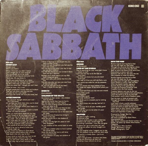 Black Sabbath : Master Of Reality (LP, Album, Emb)