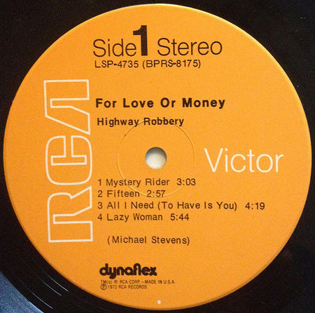 Highway Robbery : For Love Or Money (LP, Album, Hol)