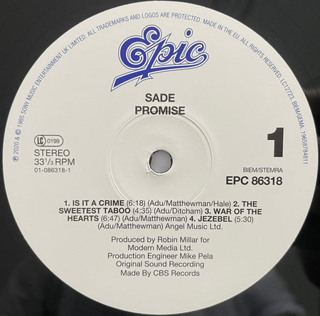 Sade : Promise (LP, Album, RE, RM, Hal)