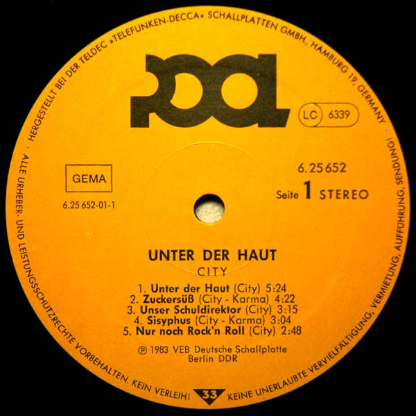 City (3) : Unter Der Haut (LP, Album)
