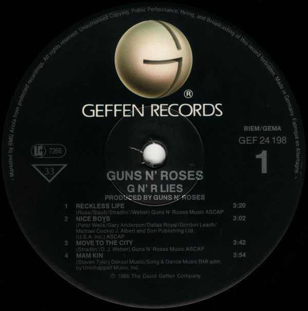 Guns N' Roses : G N' R Lies (LP, Album, RE)