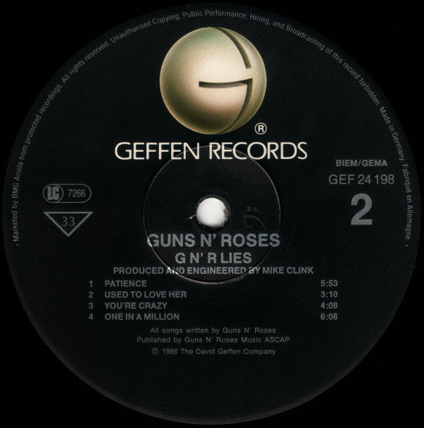 Guns N' Roses : G N' R Lies (LP, Album, RE)
