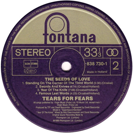 Tears For Fears : The Seeds Of Love (LP, Album)