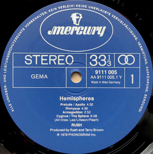 Rush : Hemispheres (LP, Album, Gat)