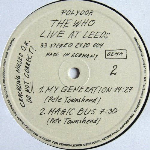 The Who : Live At Leeds (LP, Album, Gat)