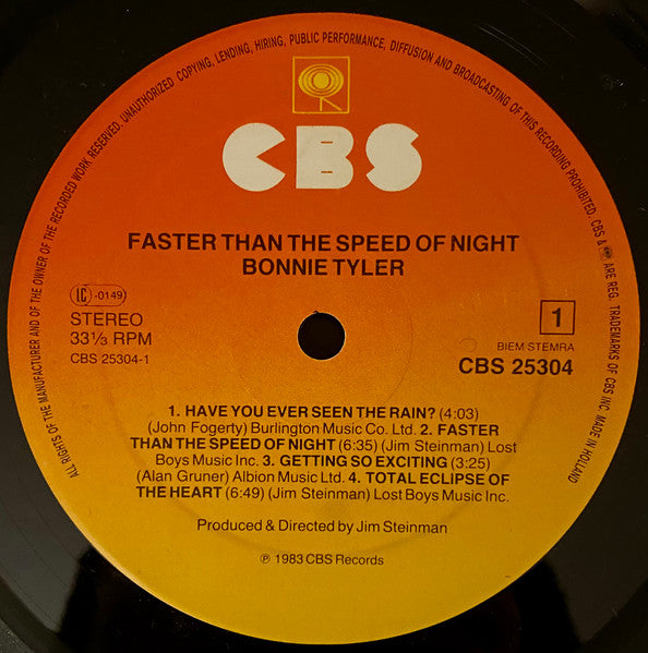 Bonnie Tyler : Faster Than The Speed Of Night (LP, Album)