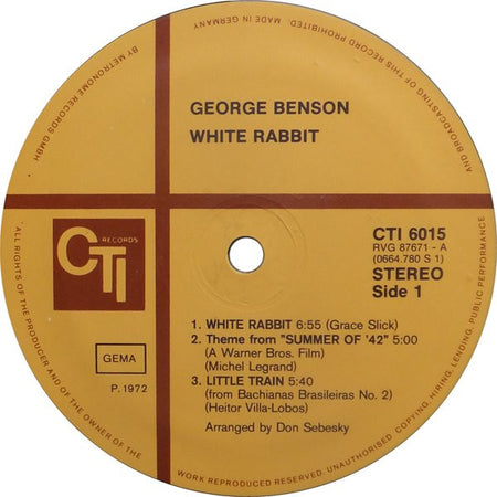 George Benson : White Rabbit (LP, Album, RE, Gat)