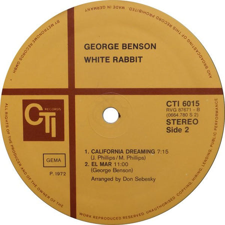 George Benson : White Rabbit (LP, Album, RE, Gat)