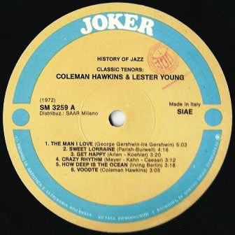 Coleman Hawkins And Lester Young : Classic Tenors (LP, Comp, Mono, RE)