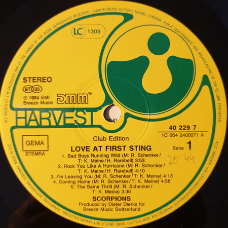 Scorpions : Love At First Sting (LP, Album, Club)
