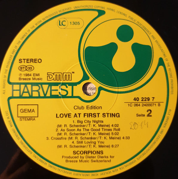 Scorpions : Love At First Sting (LP, Album, Club)
