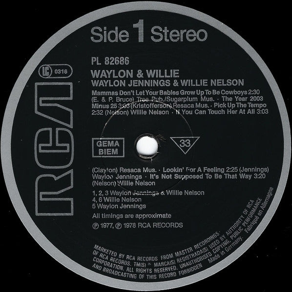 Waylon Jennings & Willie Nelson : Waylon & Willie (LP, Album, RE)