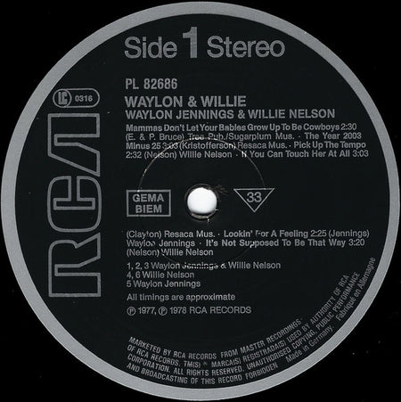 Waylon Jennings & Willie Nelson : Waylon & Willie (LP, Album, RE)