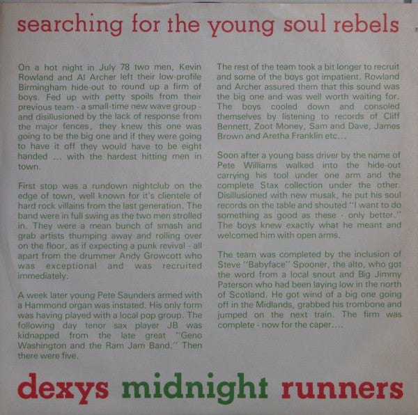 Dexys Midnight Runners : Searching For The Young Soul Rebels (LP, Album, Gre)