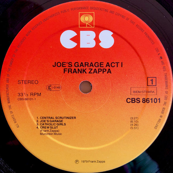 Frank Zappa : Joe's Garage Act I (LP, Album, Gat)
