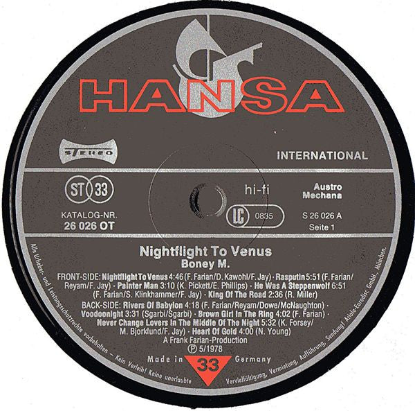 Boney M. : Nightflight To Venus (LP, Album, Gat)