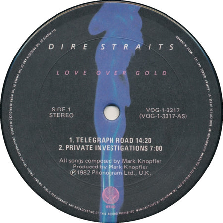 Dire Straits : Love Over Gold (LP, Album, Bla)