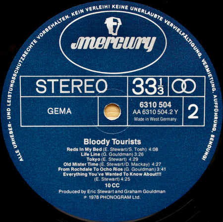 10cc : Bloody Tourists (LP, Album, Gat)