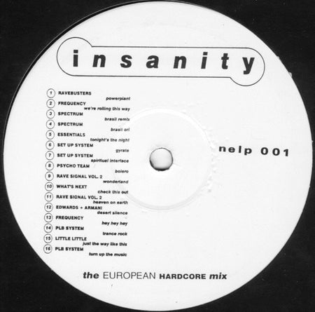 Various : Insanity - The European Hardcore Mix (LP, Mixed)