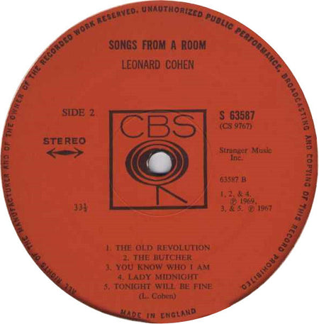 Leonard Cohen : Songs From A Room (LP, Album)