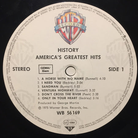 America (2) : History - America's Greatest Hits (LP, Comp, RE)