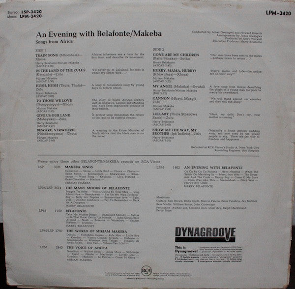 Harry Belafonte / Miriam Makeba : An Evening With Belafonte/Makeba (LP, Album, Mono)