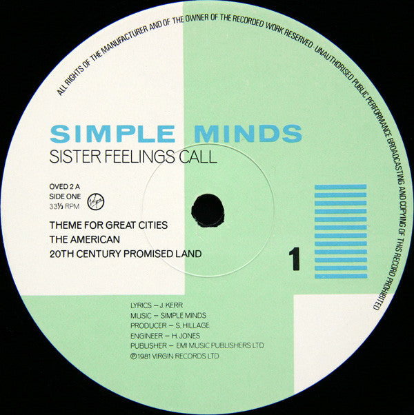 Simple Minds : Sister Feelings Call (LP, Album, Tow)