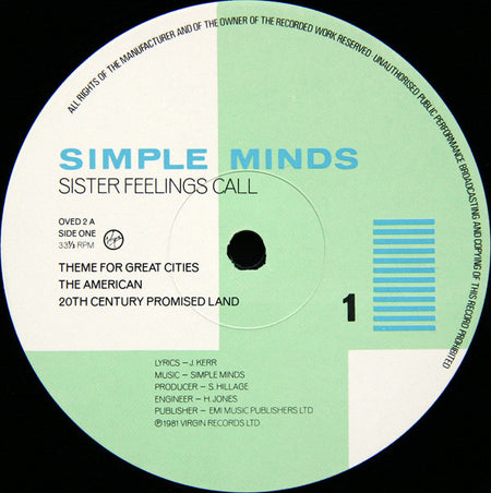 Simple Minds : Sister Feelings Call (LP, Album, Tow)