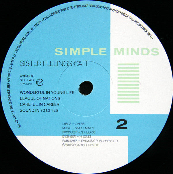 Simple Minds : Sister Feelings Call (LP, Album, Tow)