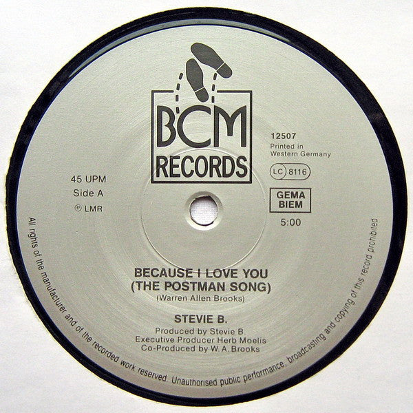 Stevie B : Because I Love You (The Postman Song) / Love Me For Life (12", Maxi)