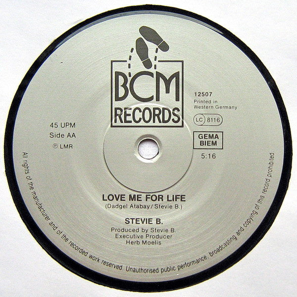 Stevie B : Because I Love You (The Postman Song) / Love Me For Life (12", Maxi)