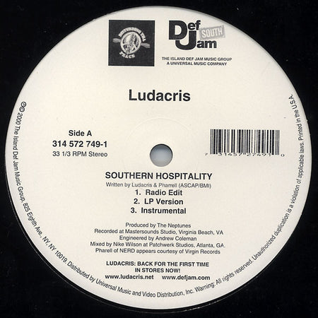 Ludacris : Southern Hospitality / Catch Up (12")