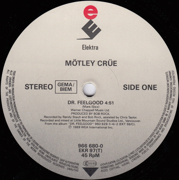 Mötley Crüe : Dr. Feelgood (12", Single)