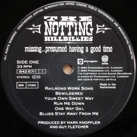 The Notting Hillbillies : Missing...Presumed Having A Good Time (LP, Album)