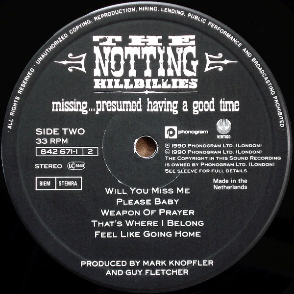 The Notting Hillbillies : Missing...Presumed Having A Good Time (LP, Album)