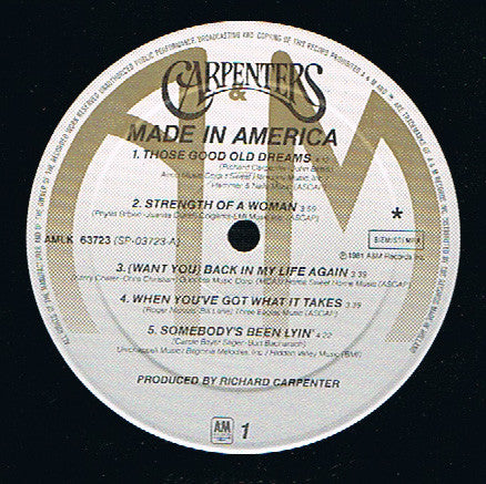 Carpenters : Made In America (LP, Album)