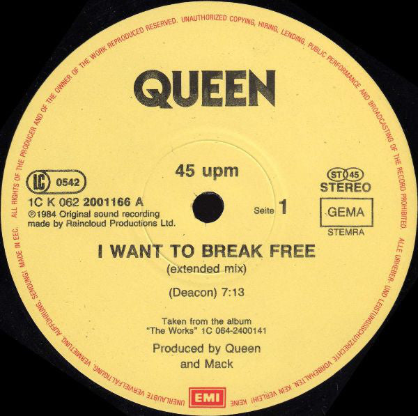 Queen : I Want To Break Free (Extended Mix) (12", Maxi)